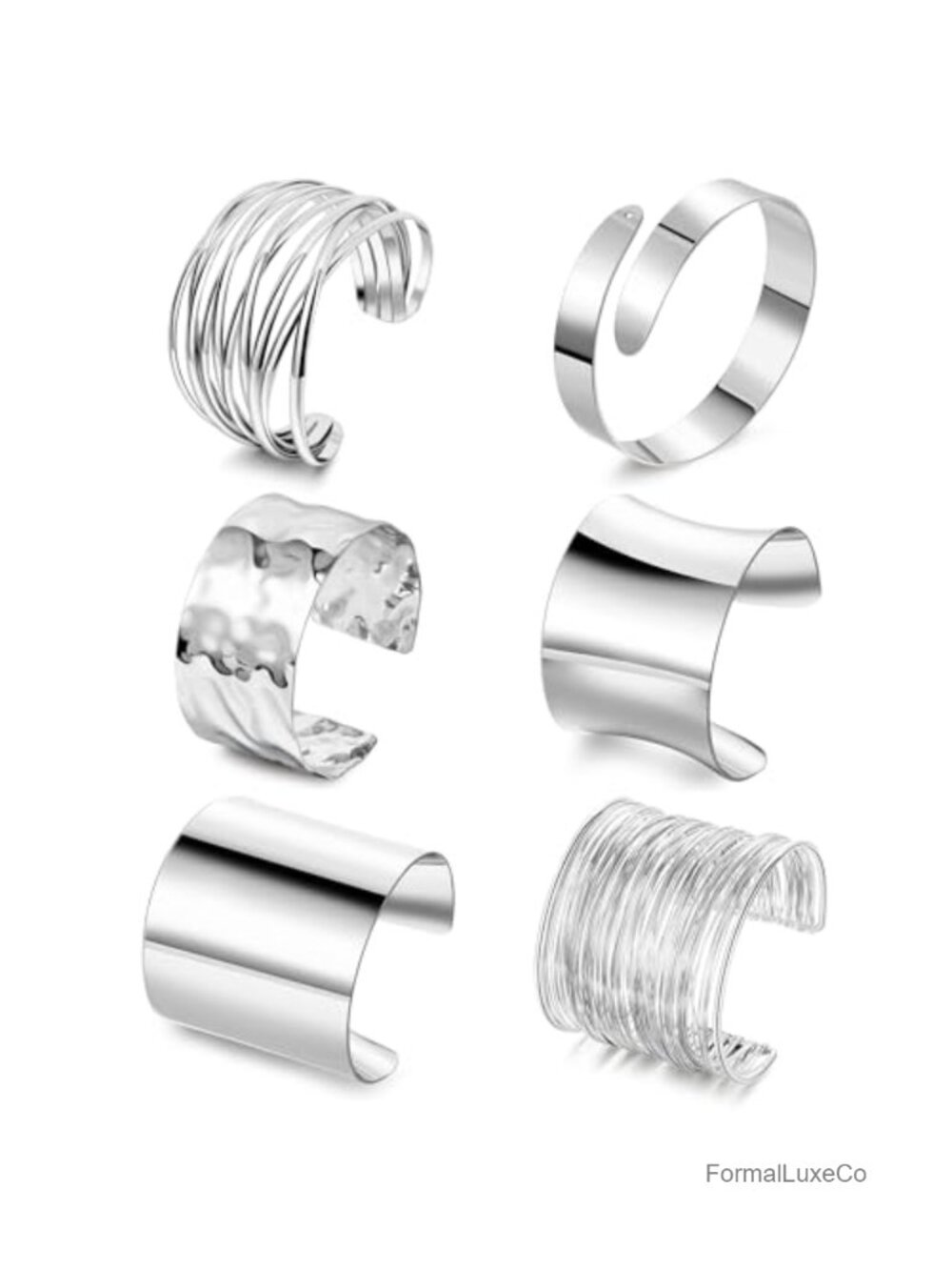 6Pcs Chunky Cuff Bracelets Set - Adjustable Hammered Wire Arm Bracelets -